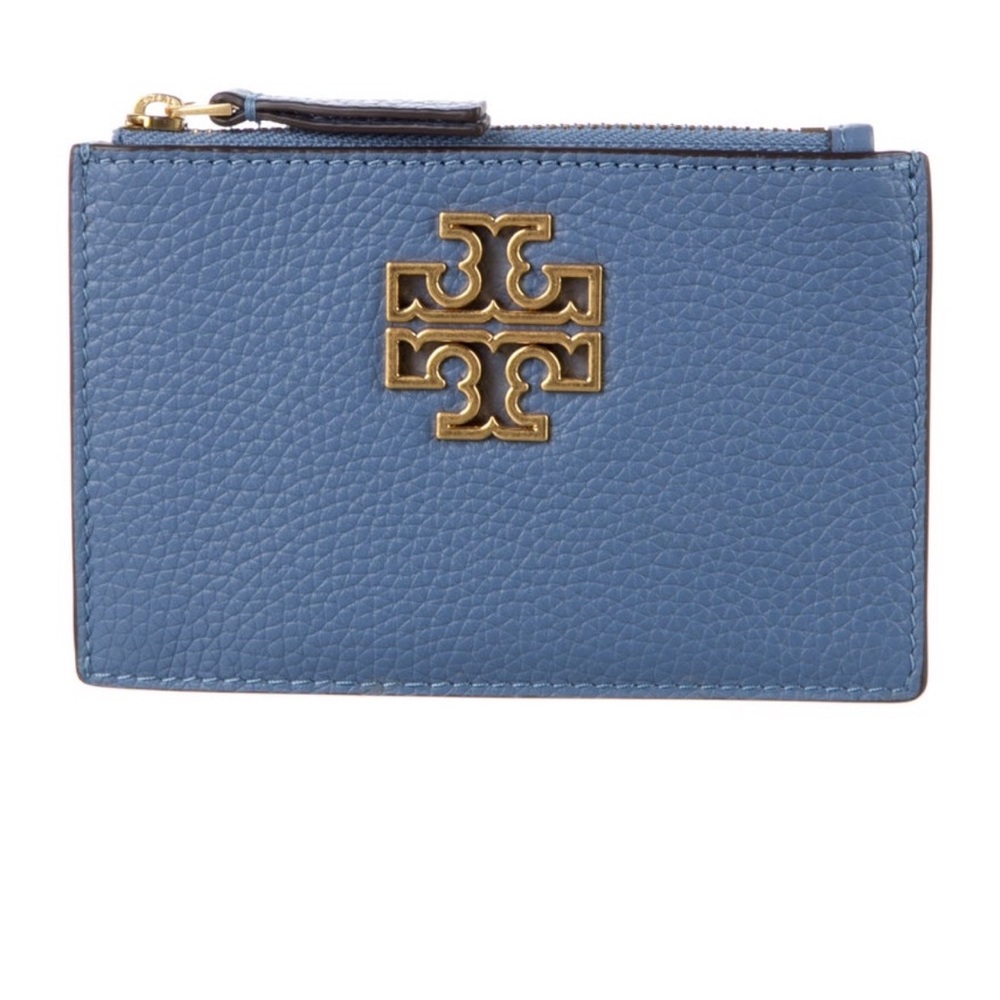 Tory Burch Blue Pebbled Leather Card Holder